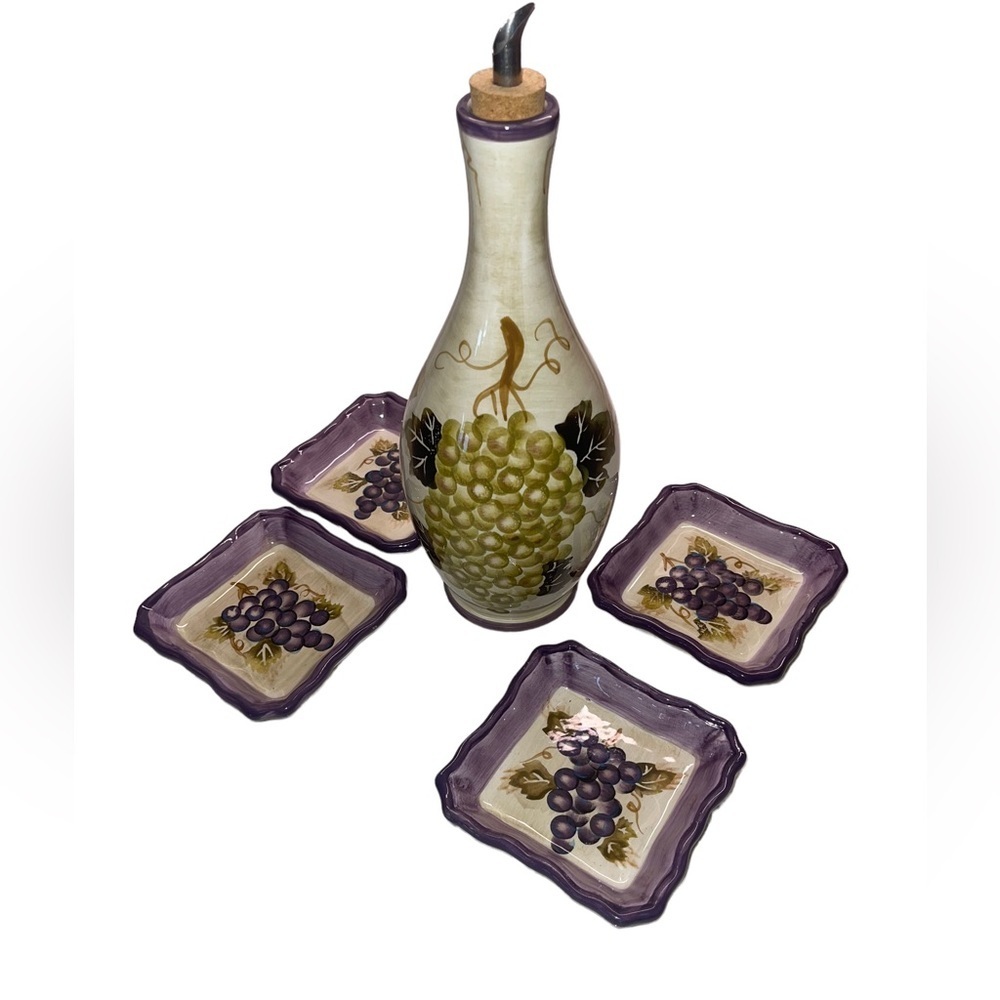 ❤️❤️LAST CHANCE ❤️❤️  Merlot - bread / dip set with oil decanter & 4 plates